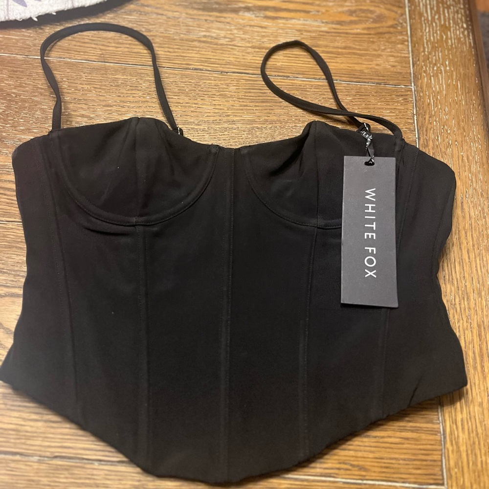White Fox black bustier with straps & back zip size M